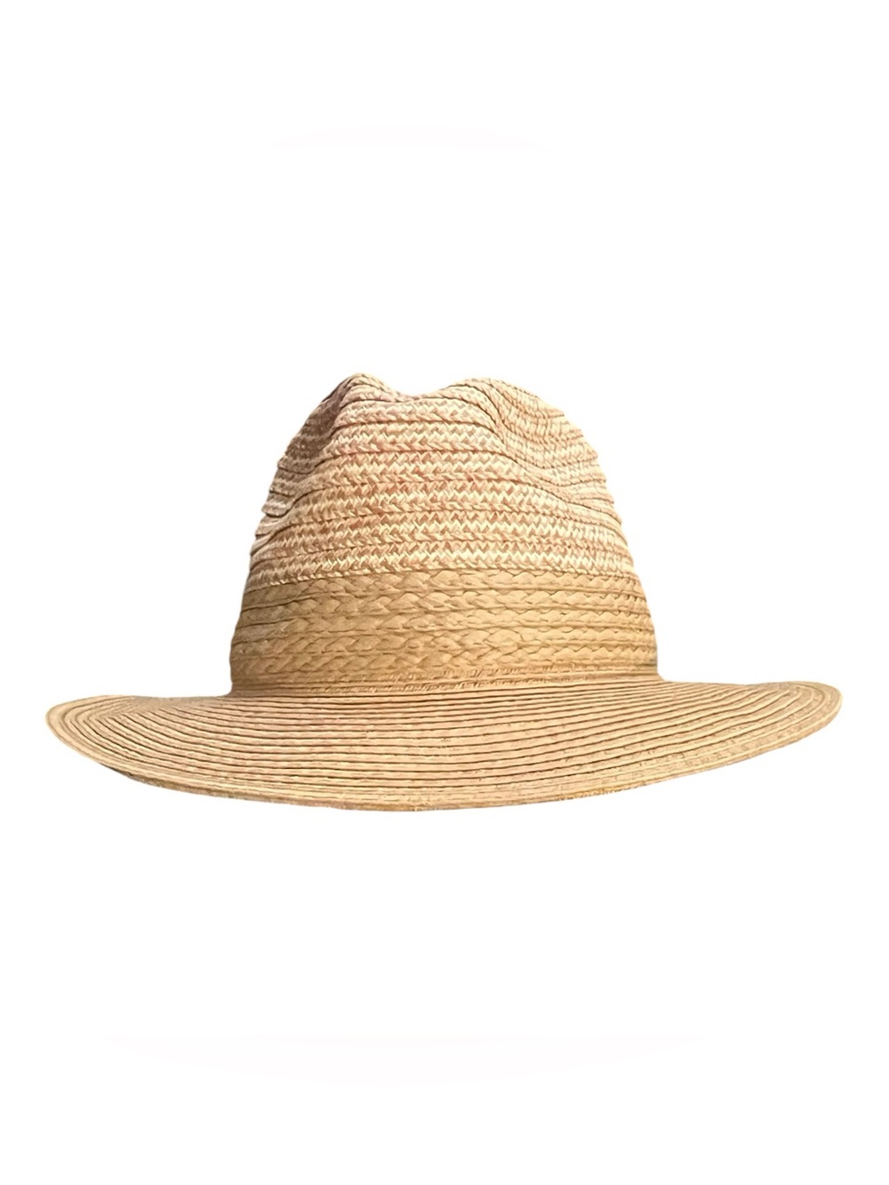Vince Camuto Two-Tone Woven Straw Fedora in Natural and Rust
